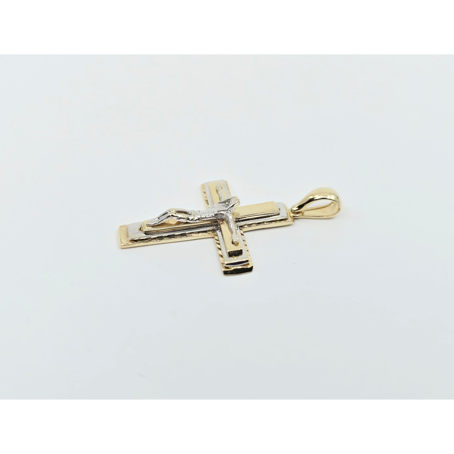 14K Two Tone Gold Jesus on Cross Pendant Charm