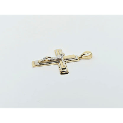 14K Two Tone Gold Jesus on Cross Pendant Charm