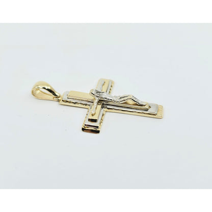14K Two Tone Gold Jesus on Cross Pendant Charm