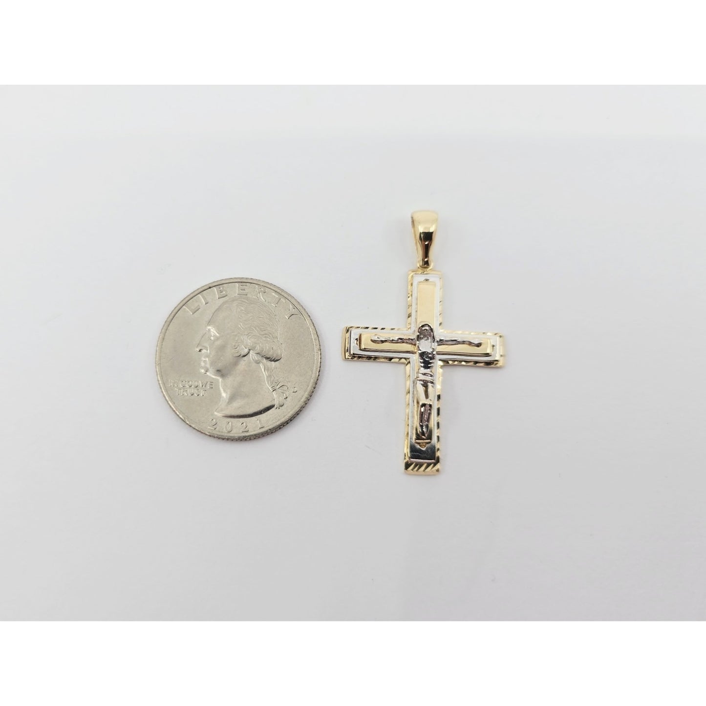 14K Two Tone Gold Jesus on Cross Pendant Charm