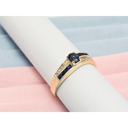 Vintage 8K Yellow Gold Blue Spinel & Diamond Ring