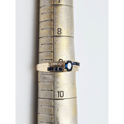 Vintage 8K Yellow Gold Blue Spinel & Diamond Ring
