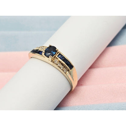 Vintage 8K Yellow Gold Blue Spinel & Diamond Ring