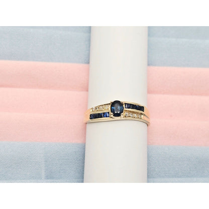 Vintage 8K Yellow Gold Blue Spinel & Diamond Ring