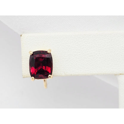 14K Yellow Gold Hinged Screw Back Non-Pierced Rectangle Cushion Garnet Earrings