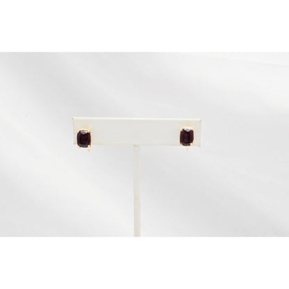 14K Yellow Gold Hinged Screw Back Non-Pierced Rectangle Cushion Garnet Earrings