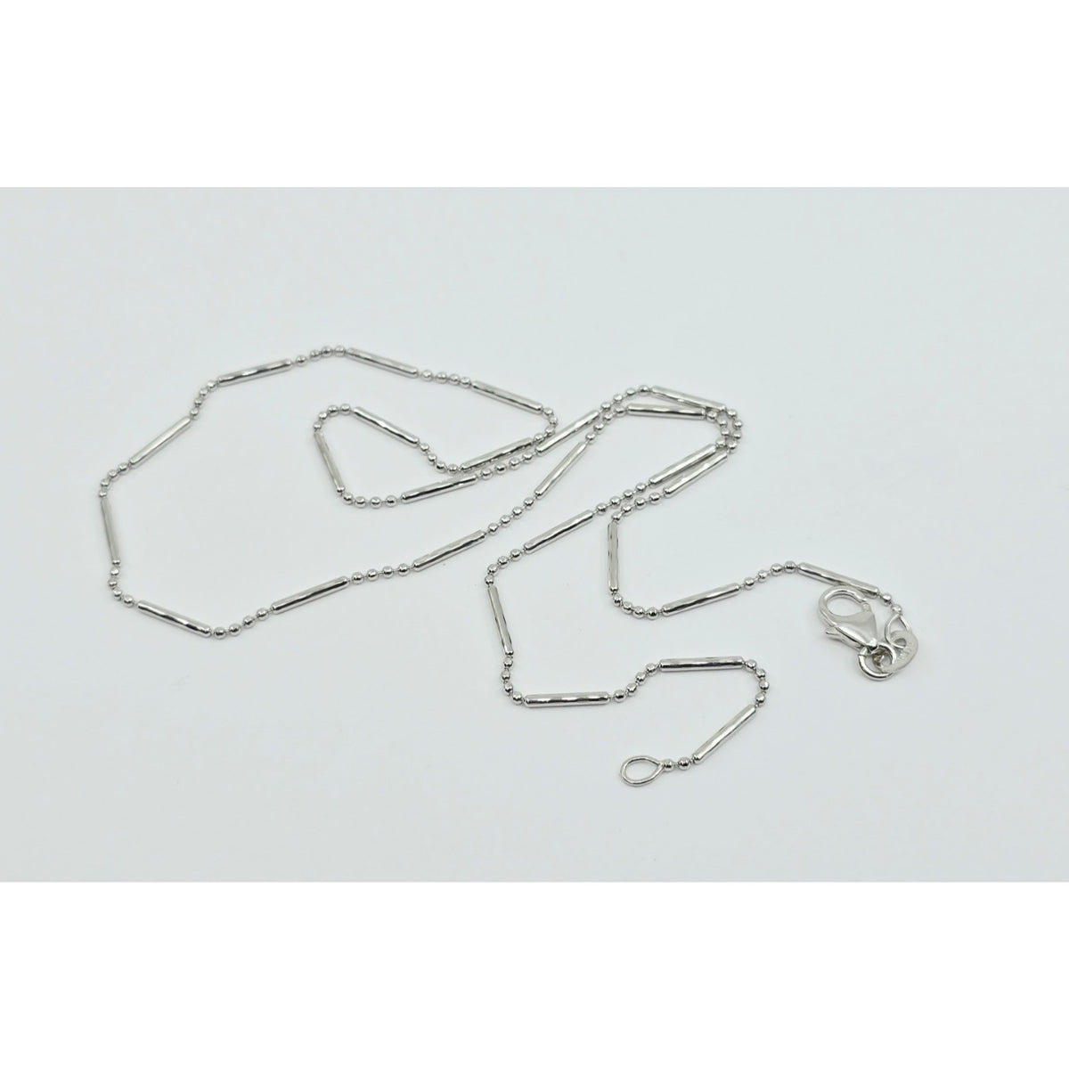 14K White Gold Bead & Bar Link Chain Necklace