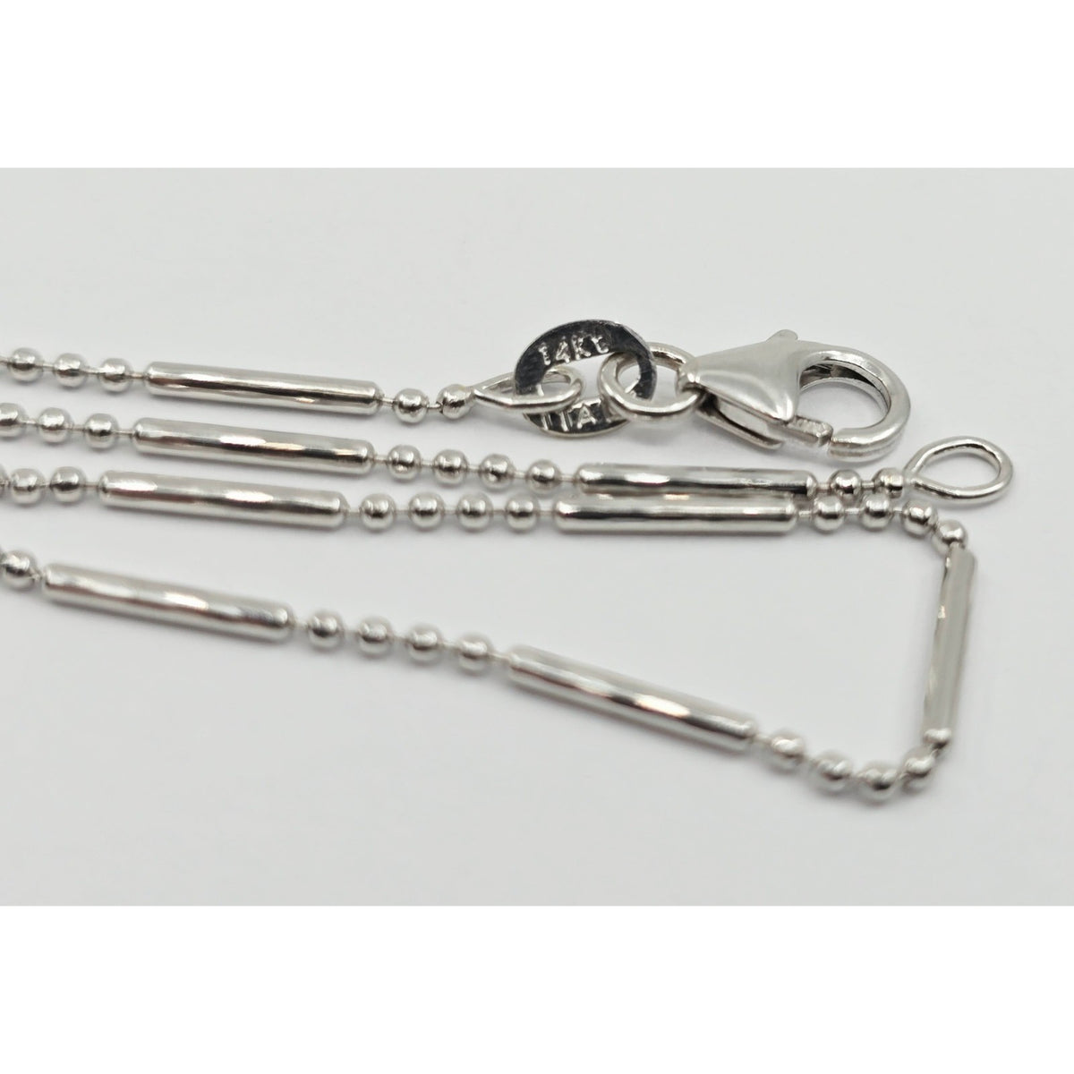14K White Gold Bead & Bar Link Chain Necklace
