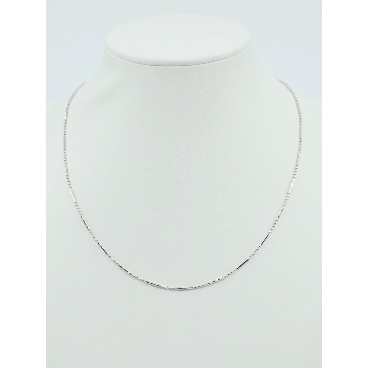 14K White Gold Bead & Bar Link Chain Necklace