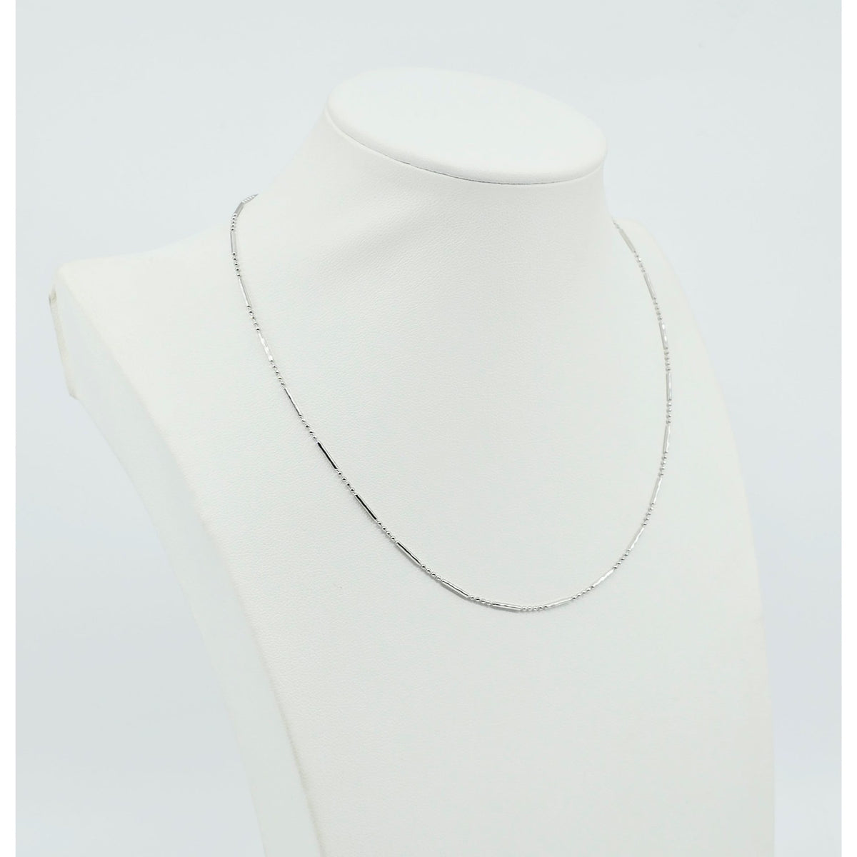 14K White Gold Bead & Bar Link Chain Necklace
