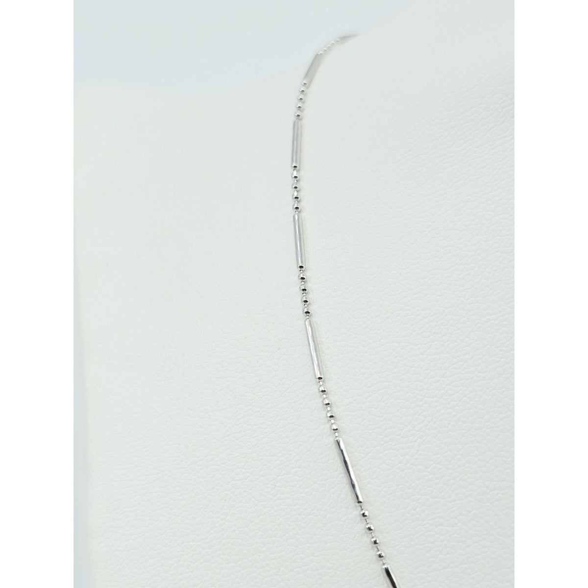 14K White Gold Bead & Bar Link Chain Necklace