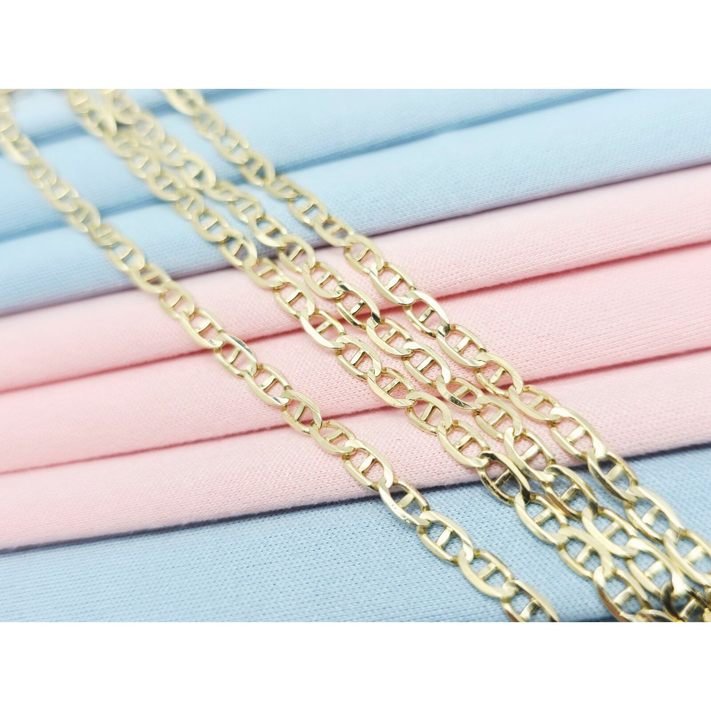 10K Yellow Gold Mariner Link Chain Necklace Italy
