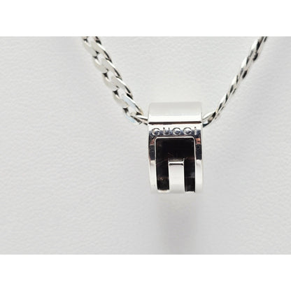 Gucci G Cut Out Round Circle Sterling Silver Charm Pendant Curb Chain Necklace