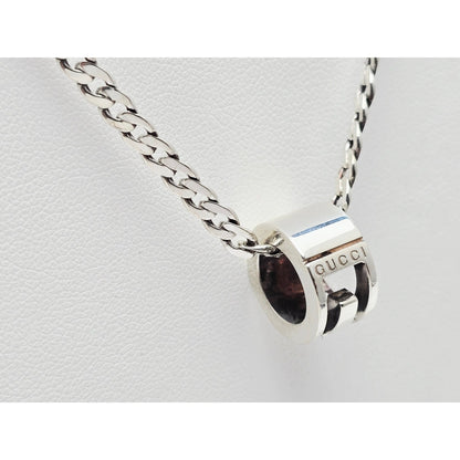 Gucci G Cut Out Round Circle Sterling Silver Charm Pendant Curb Chain Necklace