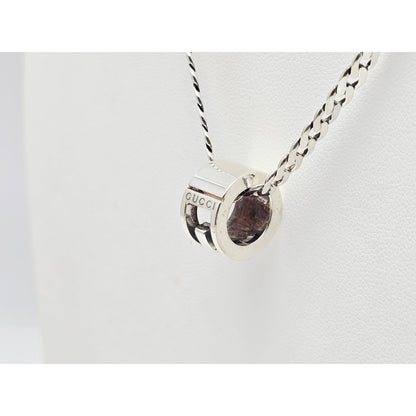 Gucci G Cut Out Round Circle Sterling Silver Charm Pendant Curb Chain Necklace