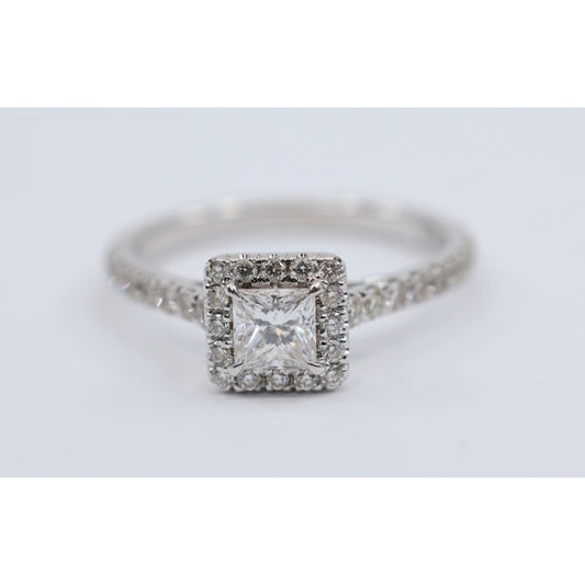 14K White Gold Princess & Round Cut Diamond Engagement Ring