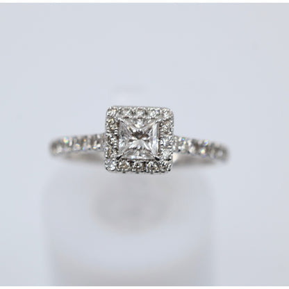 14K White Gold Princess & Round Cut Diamond Engagement Ring