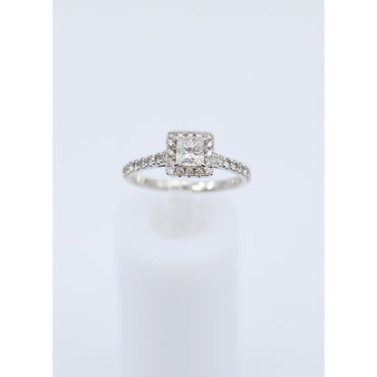 14K White Gold Princess & Round Cut Diamond Engagement Ring