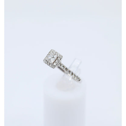 14K White Gold Princess & Round Cut Diamond Engagement Ring
