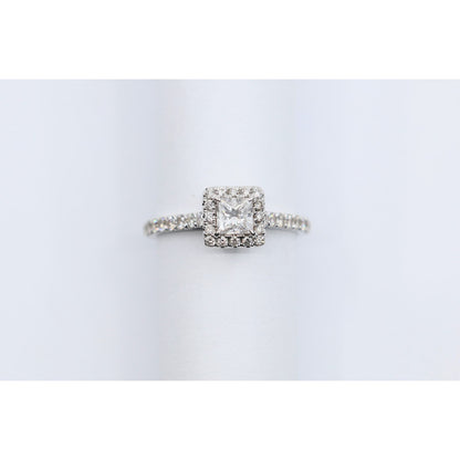 14K White Gold Princess & Round Cut Diamond Engagement Ring