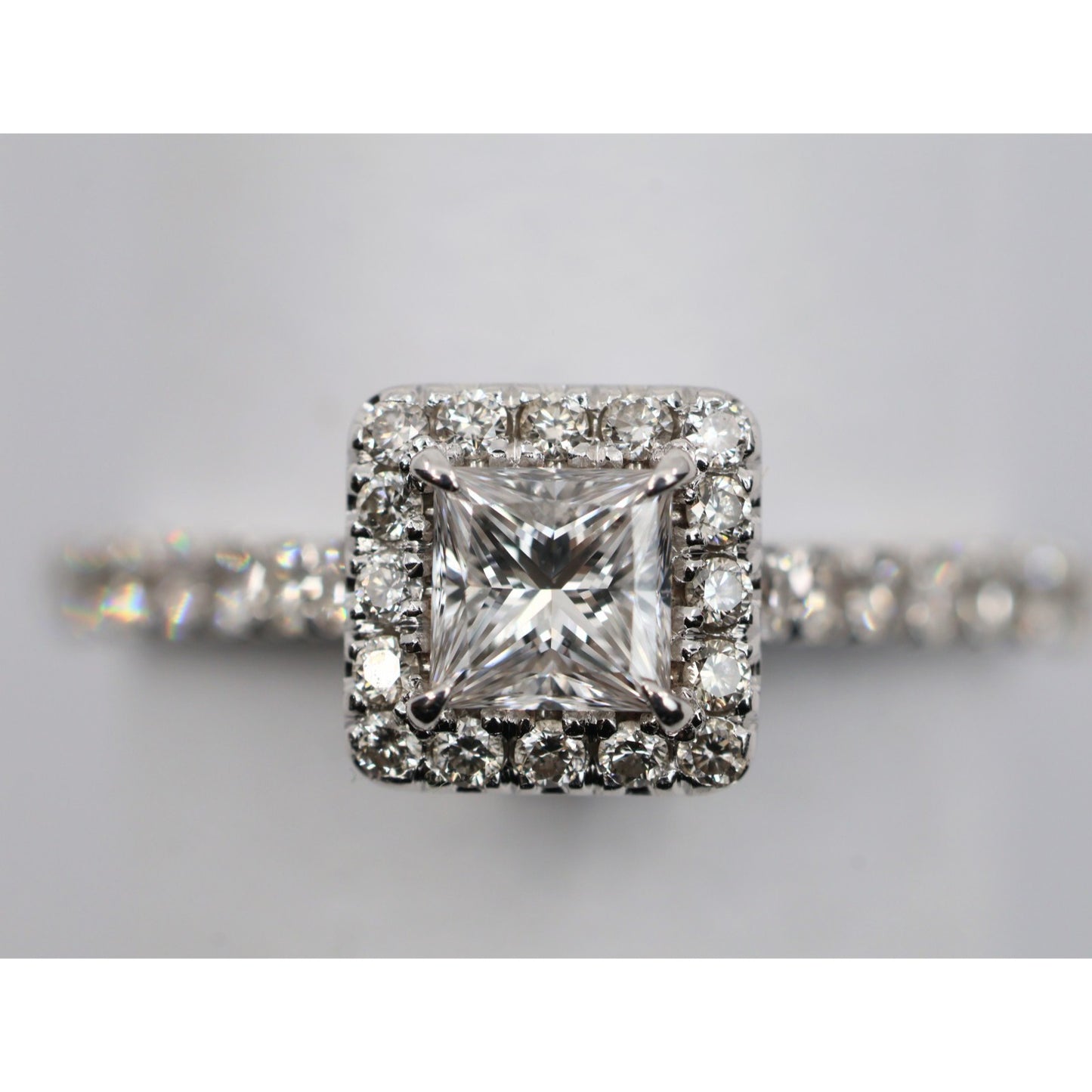 14K White Gold Princess & Round Cut Diamond Engagement Ring