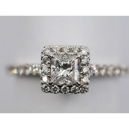 14K White Gold Princess & Round Cut Diamond Engagement Ring