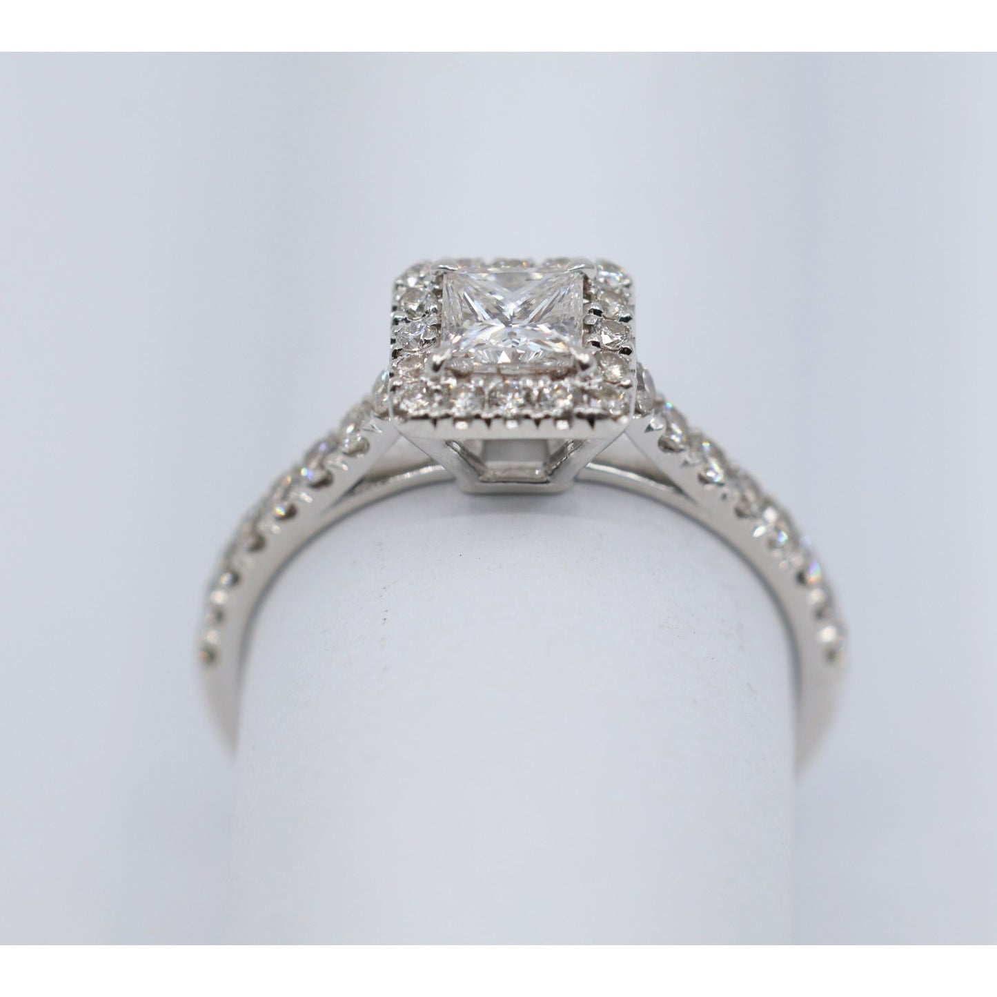 14K White Gold Princess & Round Cut Diamond Engagement Ring