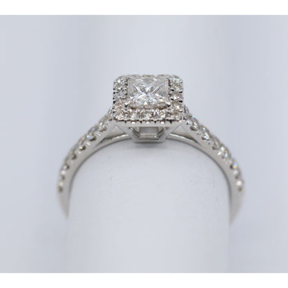14K White Gold Princess & Round Cut Diamond Engagement Ring