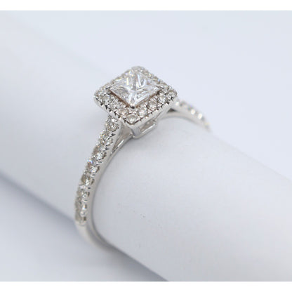 14K White Gold Princess & Round Cut Diamond Engagement Ring