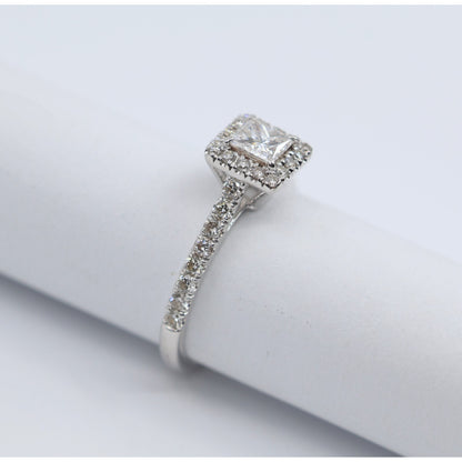 14K White Gold Princess & Round Cut Diamond Engagement Ring