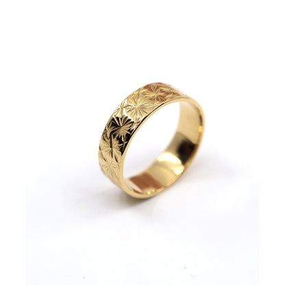 21K Yellow Gold Engraved Diamond Cut Wide Wedding Band