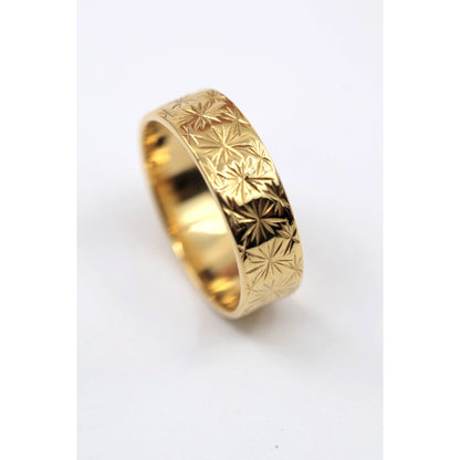 21K Yellow Gold Engraved Diamond Cut Wide Wedding Band
