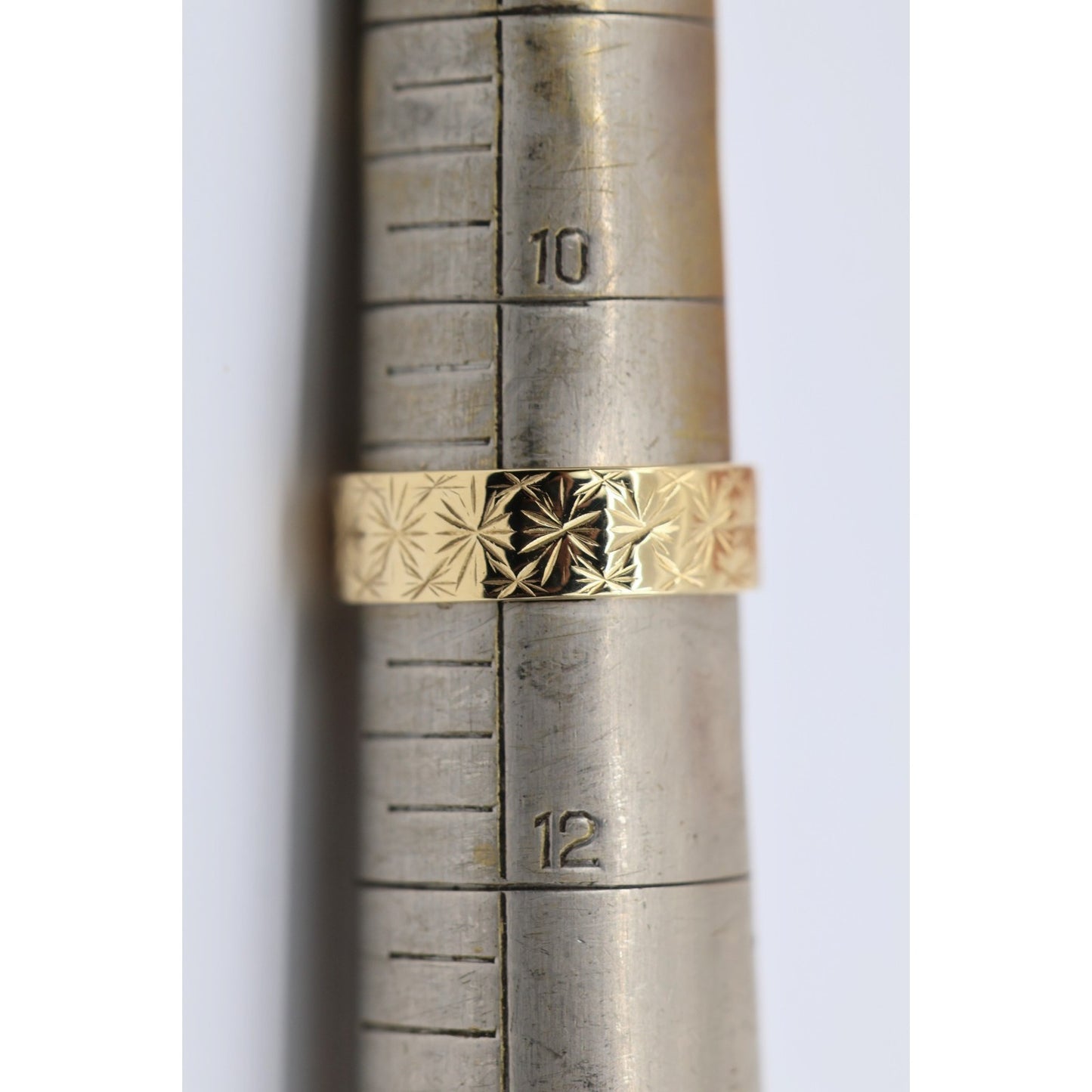 21K Yellow Gold Engraved Diamond Cut Wide Wedding Band
