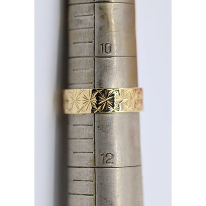 21K Yellow Gold Engraved Diamond Cut Wide Wedding Band