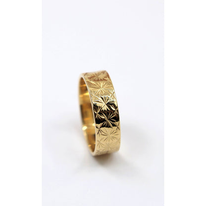 21K Yellow Gold Engraved Diamond Cut Wide Wedding Band