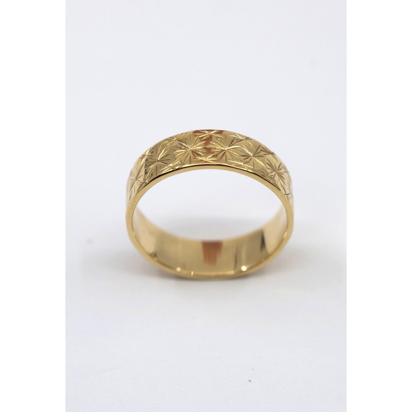 21K Yellow Gold Engraved Diamond Cut Wide Wedding Band