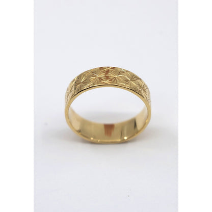 21K Yellow Gold Engraved Diamond Cut Wide Wedding Band