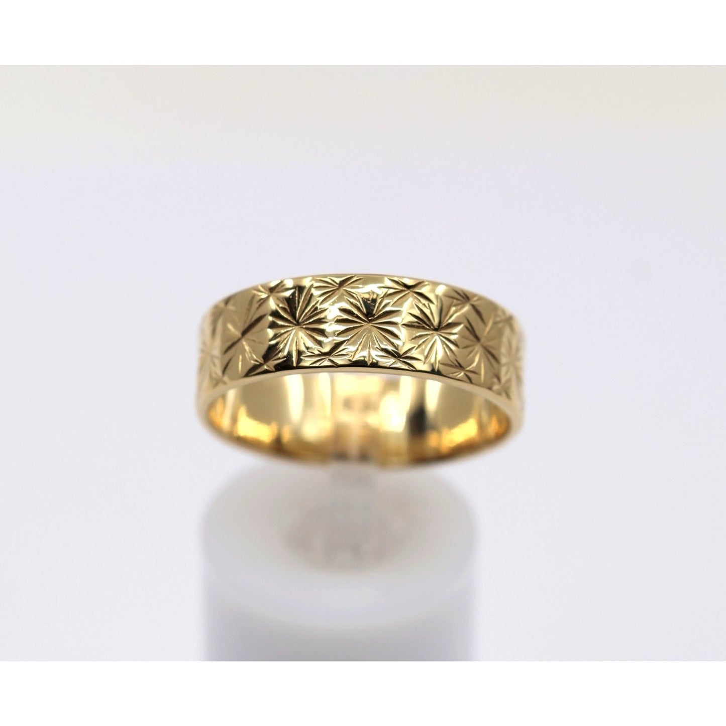 21K Yellow Gold Engraved Diamond Cut Wide Wedding Band