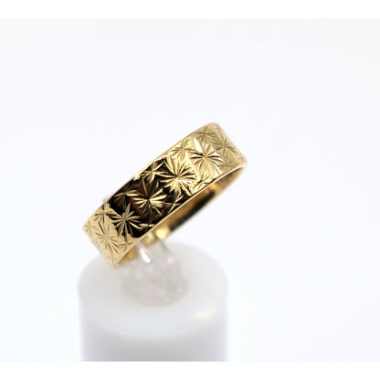 21K Yellow Gold Engraved Diamond Cut Wide Wedding Band