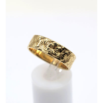 21K Yellow Gold Engraved Diamond Cut Wide Wedding Band