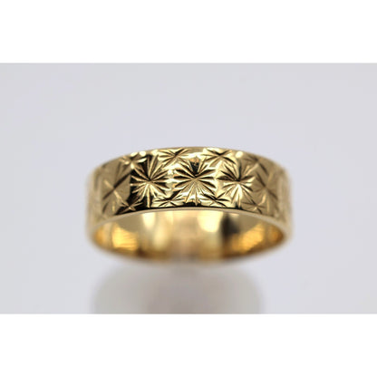 21K Yellow Gold Engraved Diamond Cut Wide Wedding Band