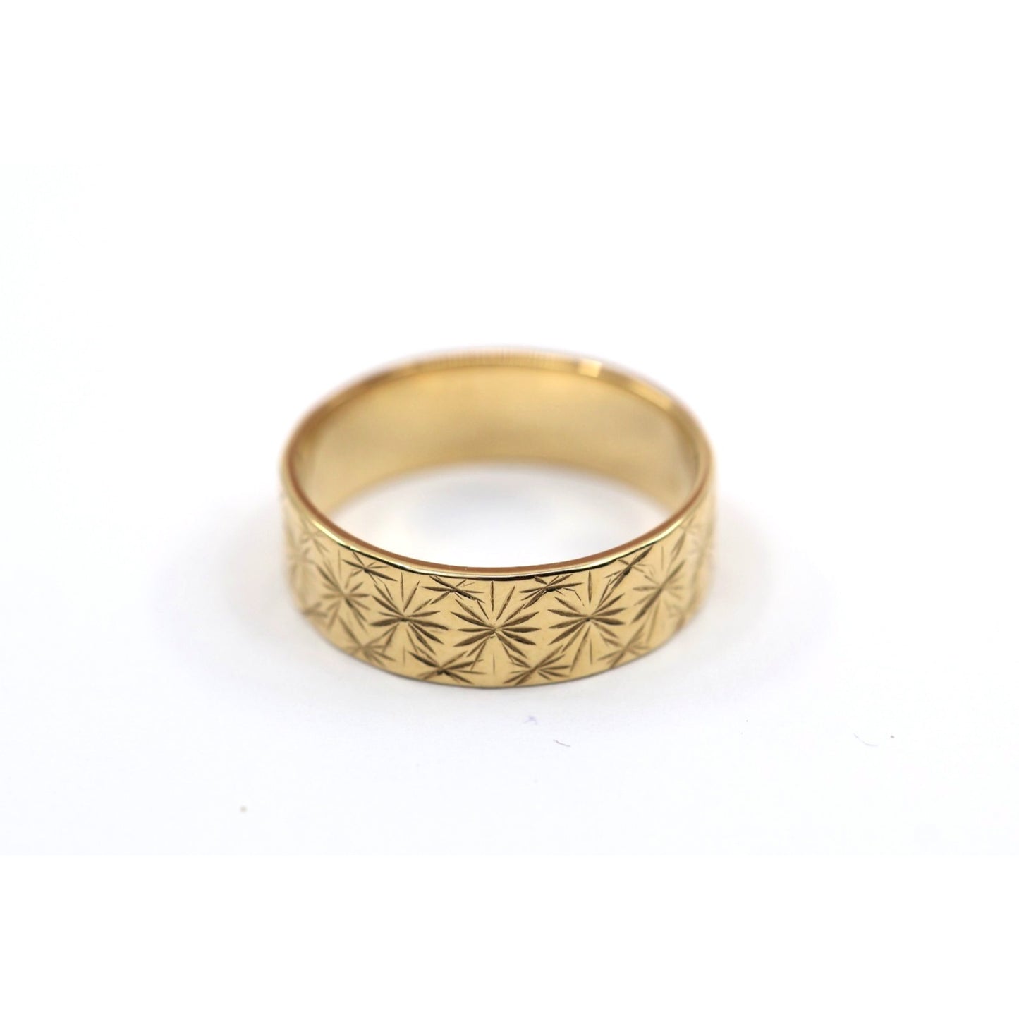 21K Yellow Gold Engraved Diamond Cut Wide Wedding Band
