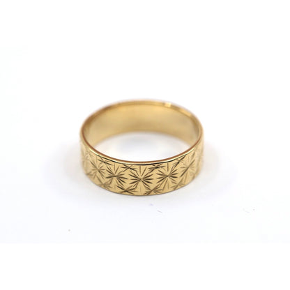 21K Yellow Gold Engraved Diamond Cut Wide Wedding Band