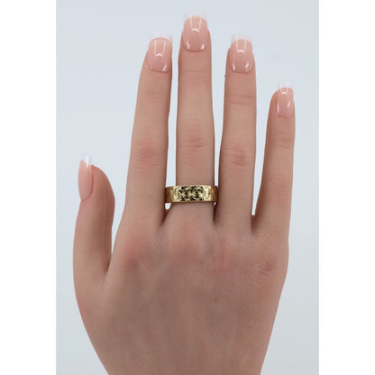 21K Yellow Gold Engraved Diamond Cut Wide Wedding Band