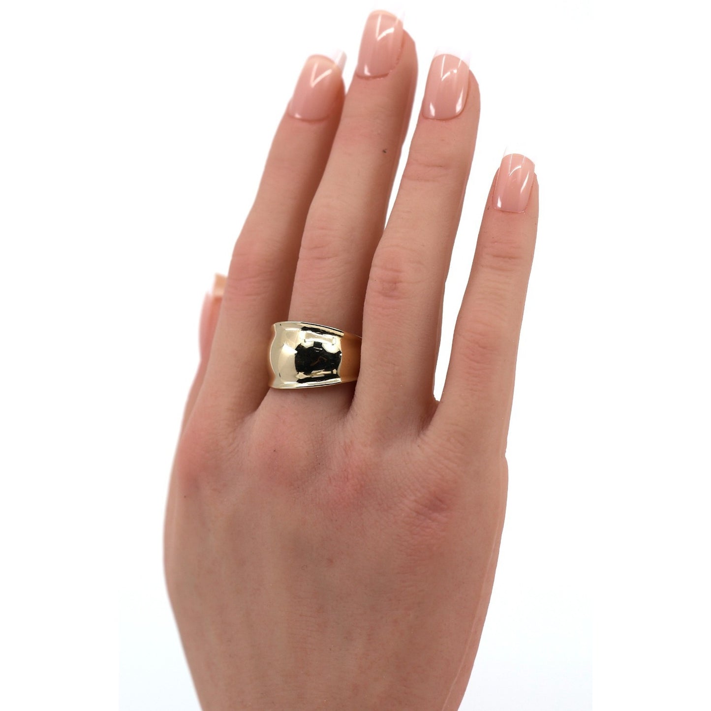 14K Yellow Gold Wide Concave Saddle Cigar Band Ring