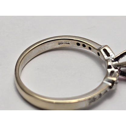 18K White Gold Ladies Solitaire Round Cut Ruby & Diamond Ring