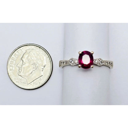 18K White Gold Ladies Solitaire Round Cut Ruby & Diamond Ring