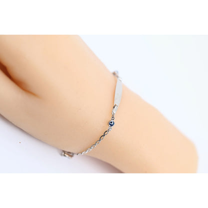 Resizable 14K White Gold Evil Eye Link ID Baby Bracelet
