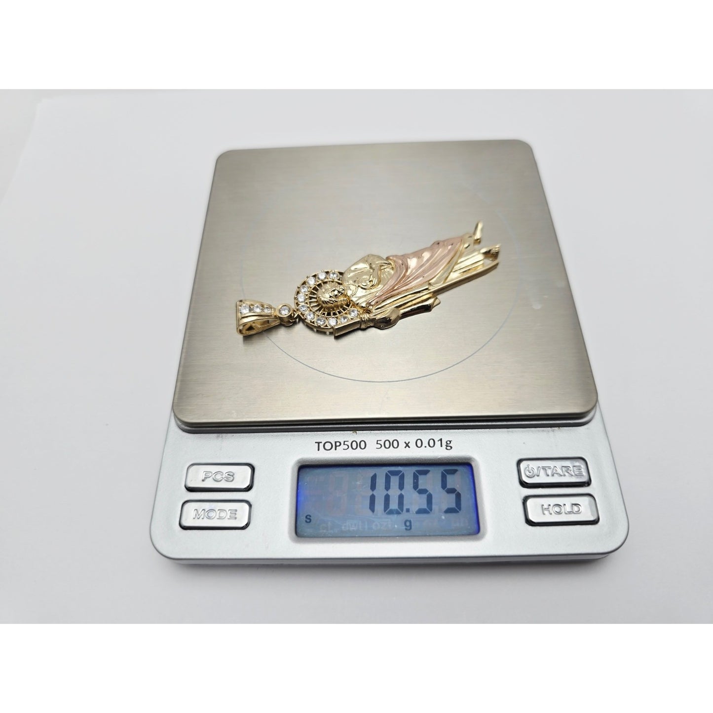 Large 14K Two Tone Gold Saint Jude CZ Charm Pendant