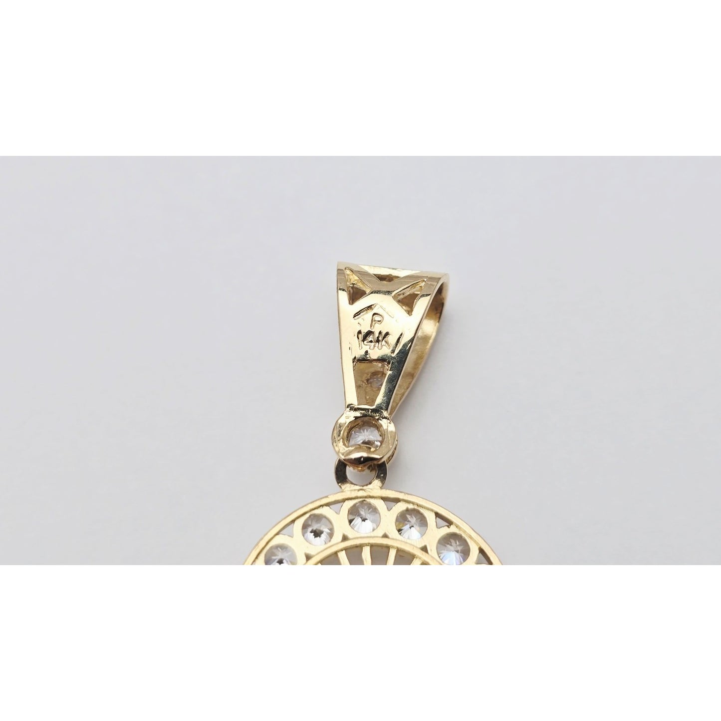 Large 14K Two Tone Gold Saint Jude CZ Charm Pendant